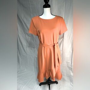 Calvin Klein Short Sleeve Ruffle Tulip Hem Tie Waist Dress Size 10